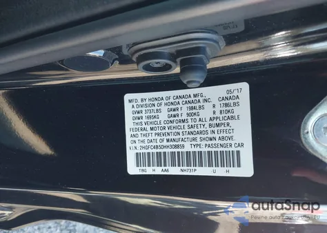 2017 Honda Civic Lx из США, поврежденный, VIN 2HGFC4B50HH308859